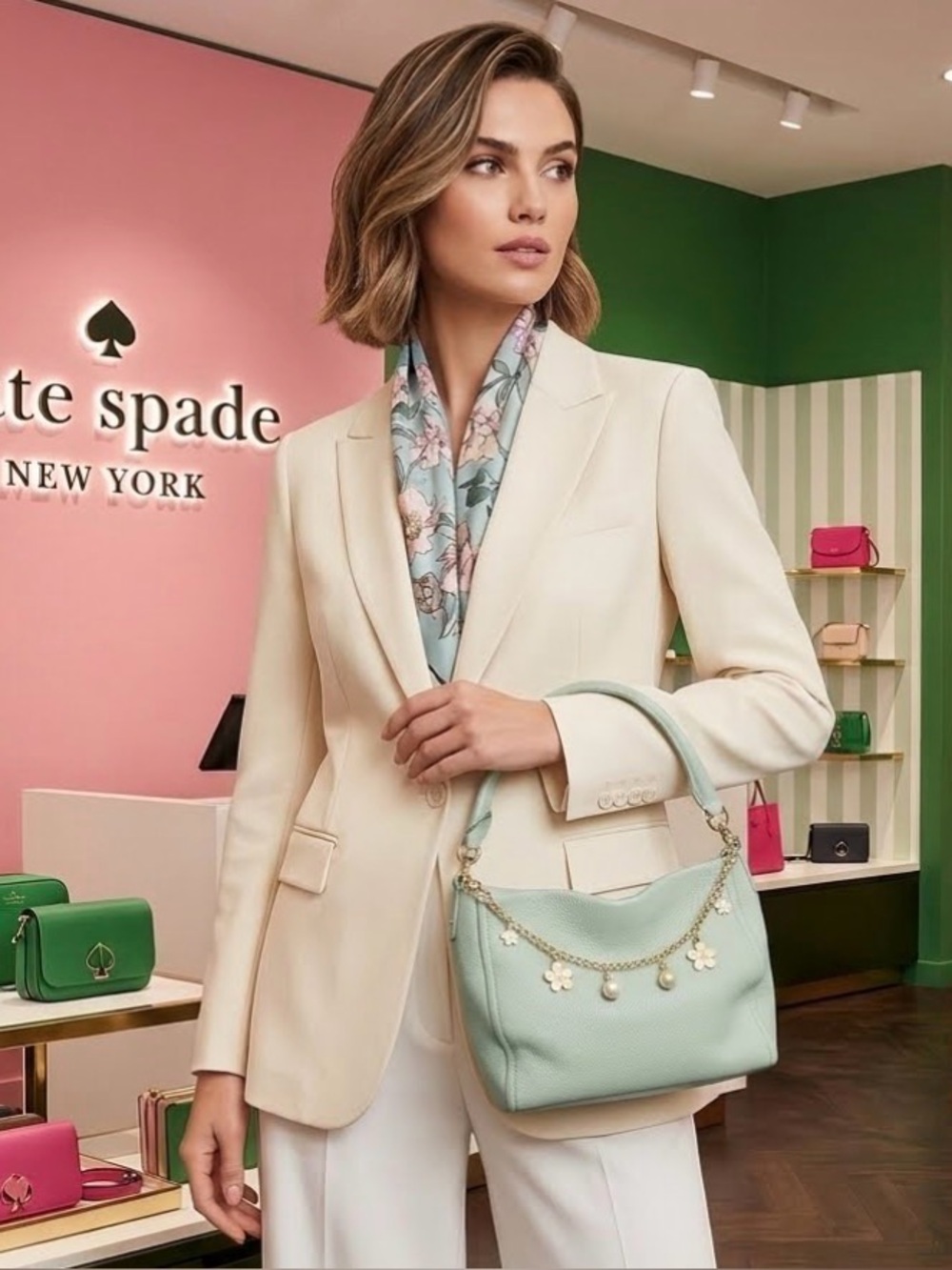 kate spade Pebbled Leather Shoulder Bag in Light Mint